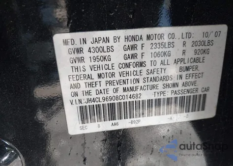 2008 Acura Tsx from USA, damaged, VIN JH4CL96908C014682